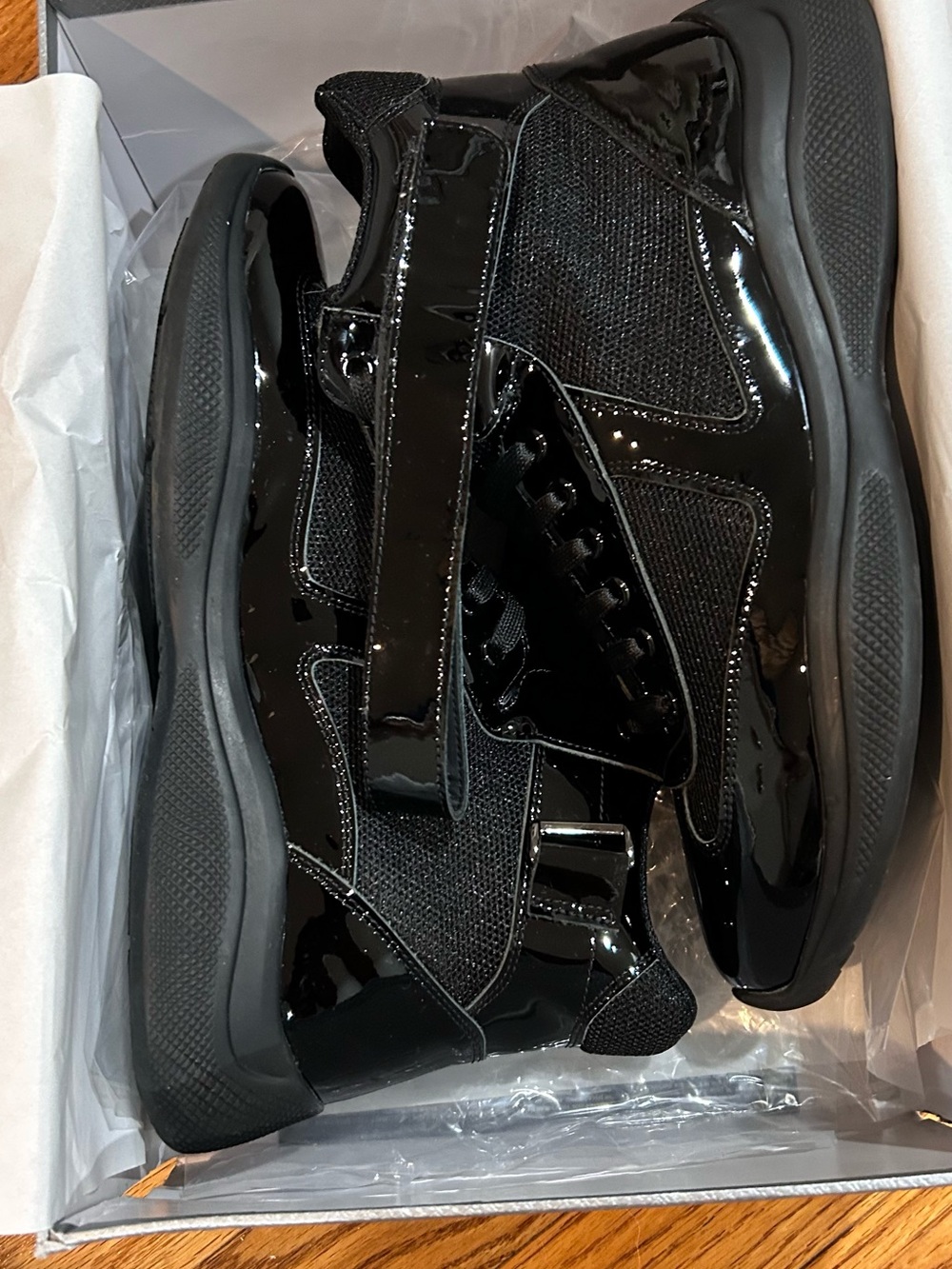 Prada Black High-Top Sneaker with Red Logo Stripe - Picture 7 of 7